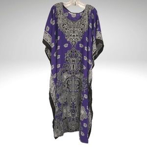 Sante Classics Kaftan One Size Maxi Cover Up Pullover Purple Black Housedress